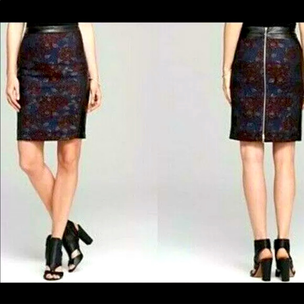 NWOT Rebecca Minkoff lambs leather and floral wool skirt, size 4.